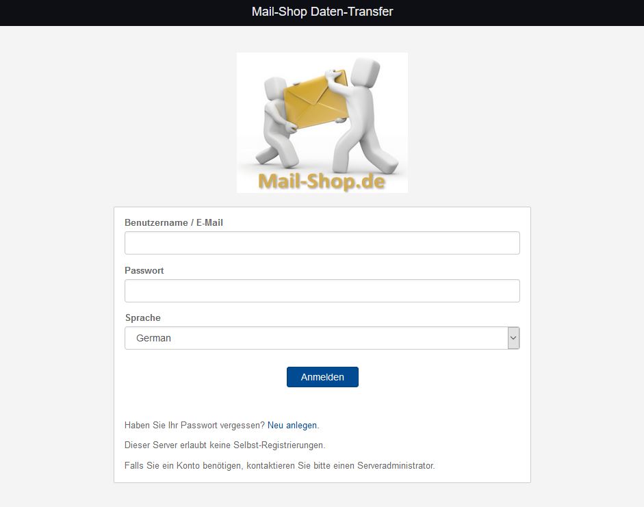 Anmeldemaske Datentransfer